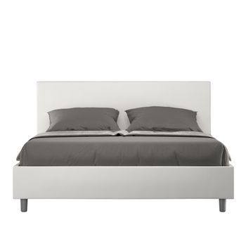 Cama Con Almacenaje Acolchada 160x210 Cuero Sintético Blanco Adele