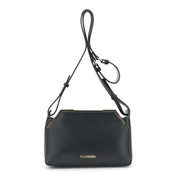 bolso bandolera efecto piel con esquinas metálicas black
