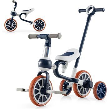 4 En 1 Triciclo Para Niños Pequeños, Bicicleta Triciclo Para Bebes Costway 37 X 72 X 101 Cm Azul