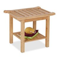 taburete de bano de bambu con asa y estante natural