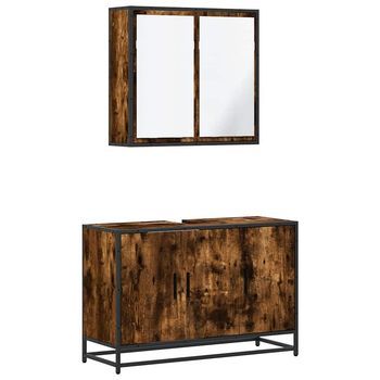 Set De Muebles Baño 2 Piezas Madera Contrachapada Roble Ahumado