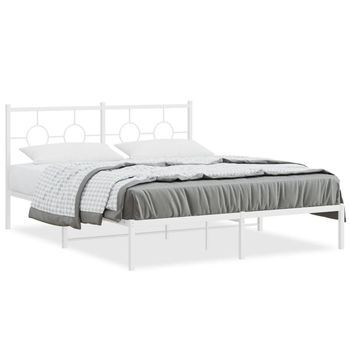 Cama Matrimonial | Cama Para Adultos | Estructura De Cama De Metal Con Cabecero Blanca 150x200 Cm