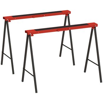 DURHAND Set 2 Piezas Caballetes de Trabajo Plegables, Superficie de Goma Antideslizante, Capacidad 250 kg, Rojo