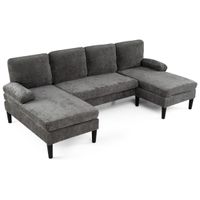 costway sofa modular u 4 plazas con 2 tumbonas laterales reposabrazos 4 cojines respaldo almohadillas pie para salon oficina gris oscuro