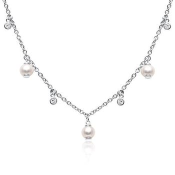 Cadena de mujer de plata 925 con perlas y circonitas cúbicas