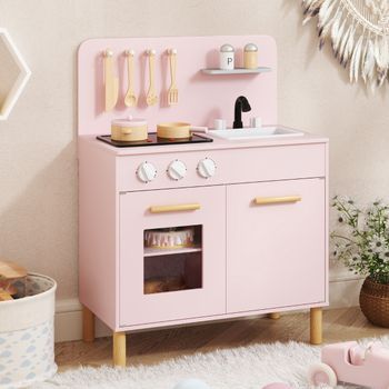Juego De Cocina De Juguete Para Niños Cocina De Madera Con Luces Sonidos Estufas Fregadero Horno Y Accesorios Cocina Infantil Rosa
