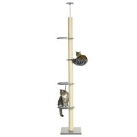 pawhut rascador para gatos con hamaca incl dispositivo de techo de techo alto 40x40x250 cm gris blanco crema   aosom espana