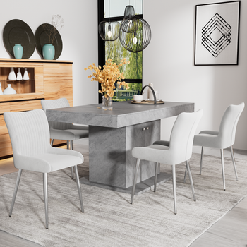 Pack De 4 Sillas De Comedor - Mueble Para Salón - Terciopelo Y Metal - Gris