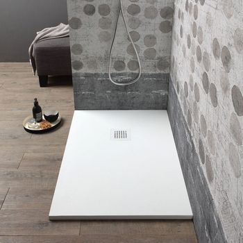 Plato De Ducha De Resina 150x80 Blanco Efecto Piedra