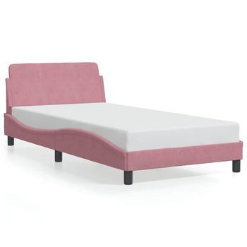 Cama Para Adulto | Cama Individual | Estructura De Cama Con Cabecero De Terciopelo Rosa 100x200 Cm