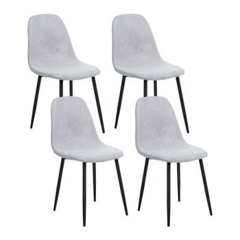 Conjunto De 4 Sillas De Comedor Tapicería De Poliéster Patas De Hierro Negro Sin Reposabrazos Comedor Gris Crandall