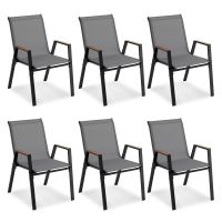 costway juego de 6 sillas de jardin apilables respaldo alto reposabrazos ergonomicas metal tejido transpirable para terraza patio gris