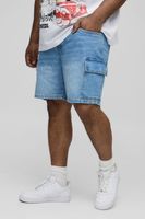 pantalon corto plus vaquero cargo ajustado sin tratar gris