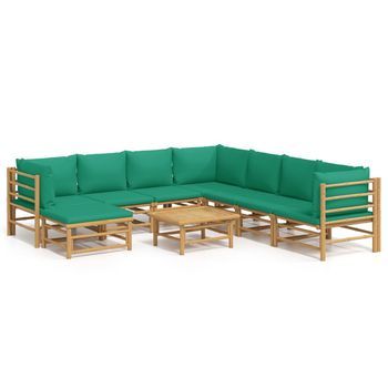 Set De Muebles De Jardín 9 Piezas Bambú Con Cojines Verde