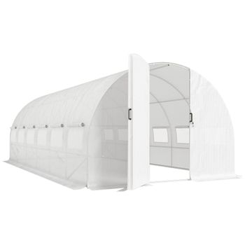 Outsunny Invernadero de Túnel 6x3x2 m con Puerta con Bisagras 12 Ventanas de Malla y Estructura de Acero Galvanizado Blanco