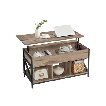 Mesa de Centro con Tablero Elevable, Marrón Camello + Negro