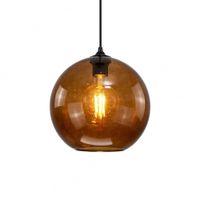 lampara colgante de cristal burbujeado con copa metalica marron