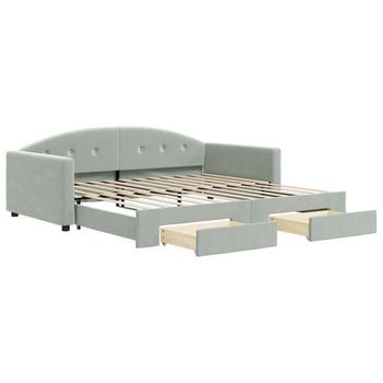 Sofá Cama | Cama Para Adultos Nido Con Cajones Terciopelo Gris Claro 100x200 Cm