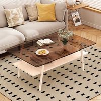 mesa de centro - mesa de salon - cristal templado y mdf - marron y blanco 98x58x425cm
