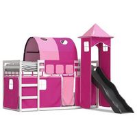 litera con tobogan y cortinas rosa 90x200 cm vidaxl