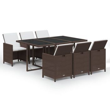 Set Muebles De Jardín Con Cojines 7 Pzas Ratán Sintético Marrón Vidaxl