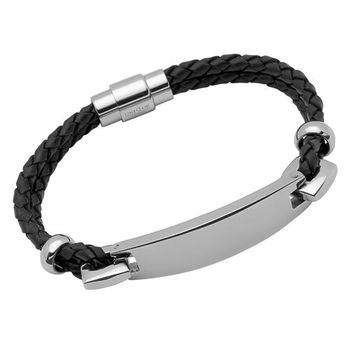 Pulsera de cuero de doble fila placa de grabado