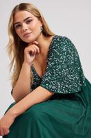 luxe vestido largo verde pino adornado con lentejuelas mujer curvy y tallas grandes luxe ultimate embellishment