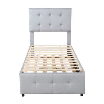 Cama Nido Capitoné 90x200cm Cabecero Regulable Tejido Lino Gris