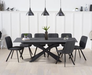 Boston 180cm Grey Stone Extending Dining Table with Dexter Faux Leather Chairs - Brown, 6 Chairs
