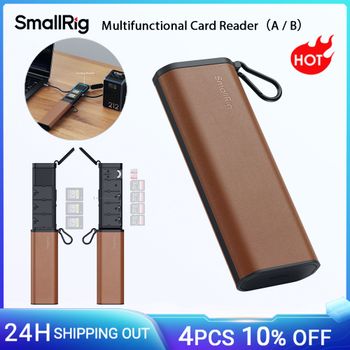 Lector de tarjetas multifuncional SmallRig, estuche de almacenamiento CFexpress tipo A/B ranura triple transferencia de alta velocidad refrigeración activa ranura AirTag