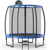 trampolin al aire libre cama elastica con aro de baloncesto costway 244 x 244 x 246 cm azul  negro