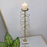 portavelas de metal dorado con base de marmol 14x13x505 cm
