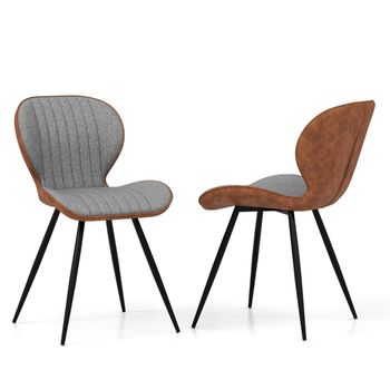 Costway Juego de 2 Sillas Moderna de Cocina con Respaldo Curvo Asiento Almohadilla Antideslizante Estructura Patas de Metal Carga 150 kg Gris