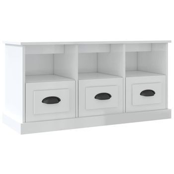 Mueble De Tv Madera Contrachapada Blanco Brillo 100x35x50 Cm