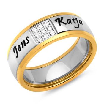 Anillo de acero inoxidable pulido con grabado láser