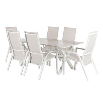 Conjunto De Mesas Y Sillas Para Exterior, Aluminio Resistente, Aluminio Y Textilene, Color Blanco, Mesa: 190x90x75 Silla:110x57x70