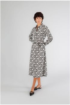 vestido camisero de popelín estampado geometric