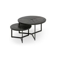 mesa baja nido redonda de madera maciza exotica acabado negro coleccion lave