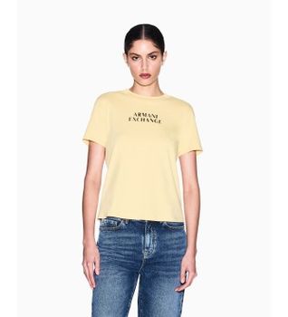 A|X Armani Exchange para mujer. XW002324AF10356U2149 Camiseta de corte regular en jersey de algodón clásico amarillo (XS), Casual, Manga cor
