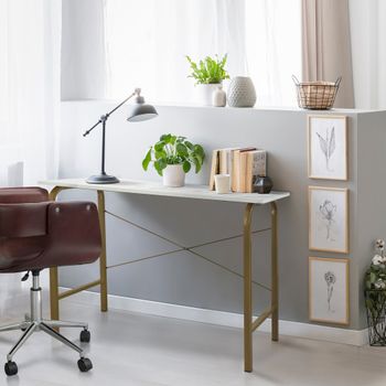 Escritorio moderno de mdf blanco con tablero de mármol sintético