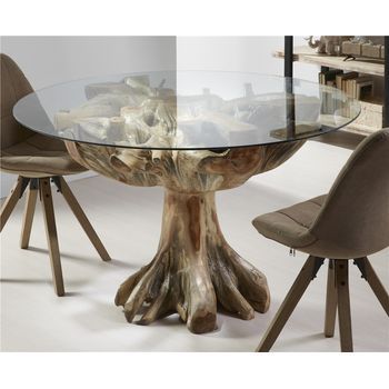 Mesa Comedor Raiz Teka Maciza Con Vidrio 130dx76 Cm