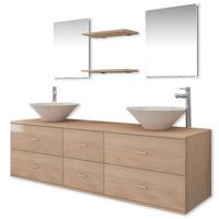conjunto de muebles de bano con lavabo y grifo 9 piezas beige vidaxl