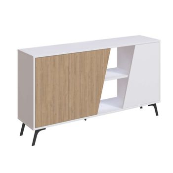 Consola baja 150 cm efecto balnco - roble