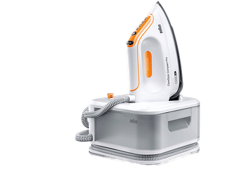 Centro de planchado - Braun CareStyle Compact Pro IS2561WH, 2400W, 1.5l, 6 bar, Golpe vapor 400g/min, Suela EloxalPlus, Freeglide3D, Blanco/Naranja