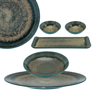 Fuente de sushi 30 x 9.5 cm porcelana fina verde/bronce