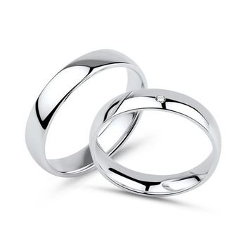 14 quilates alianzas de oro blanco con diamante, grabable