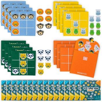 Set de 16 Juegos de Tres en Raya con Diseños de Animales para Detalles de Cumpleaños Bonnyco