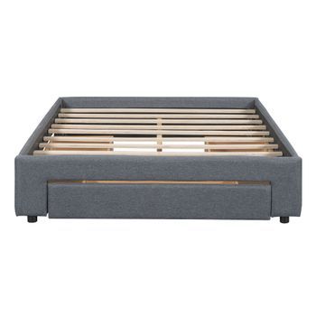 Cama Doble Tapizada 140x200cm Sin Cabecero Con 3 Cajones Tela De Lino Gris