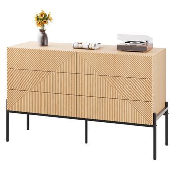 Aparador - Mueble De Almacenamiento Para Salón - Mdf Y Metal - Natural (115.5x38x75cm)