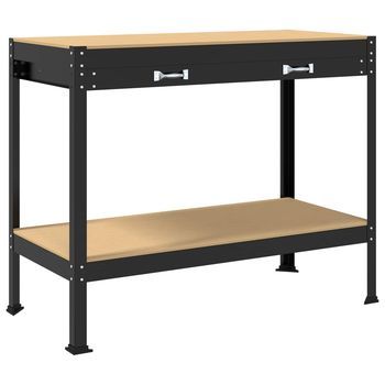 Banco De Trabajo Con Cajón Con Estante Negro 114 X 54 X 91 Cm Vidaxl
